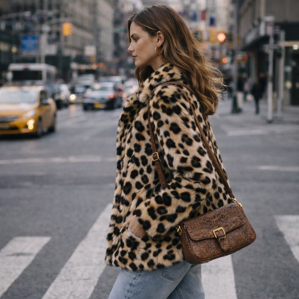 Band of Gypsies Leopard Print Faux Fur Jacket Coat Size Oversized S or M
